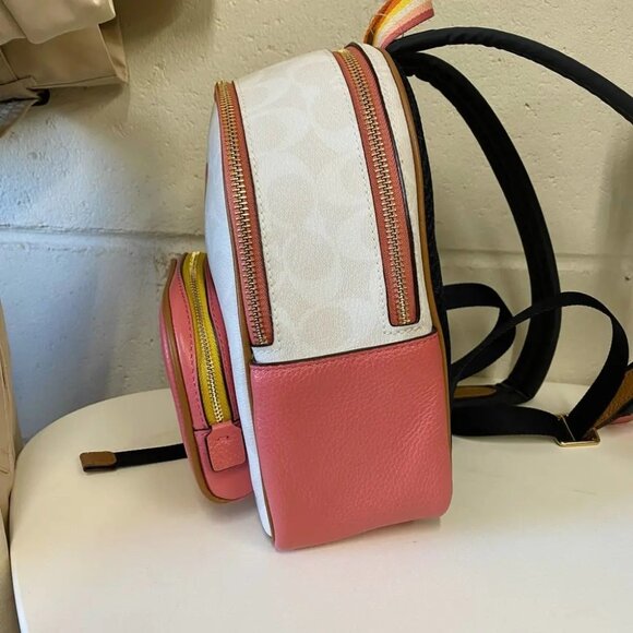Coach C8257 Mini Court Backpack In Signature Canvas In Chalk/Taffy Multi - Picture 5 of 10